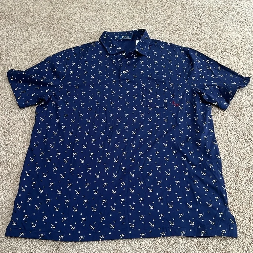 New!Polo Ralph Lauren men’s large navy anchor print polo.
